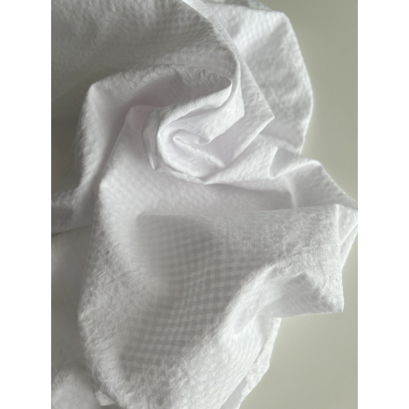 Seersucker / Coton gaufré vichy mini 3mm blanc / blanc Batikou - 6