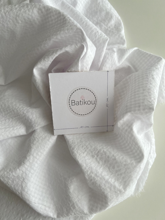 Seersucker / Coton gaufré vichy mini 3mm blanc / blanc Batikou - 7