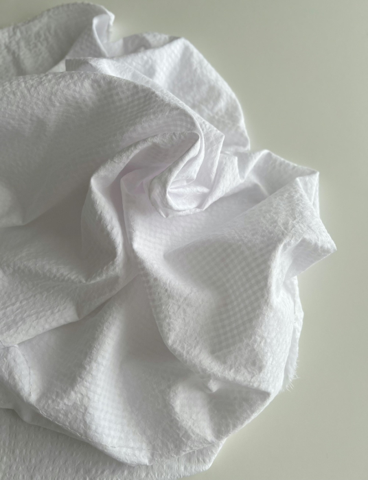 Seersucker / Coton gaufré vichy mini 3mm blanc / blanc Batikou - 8