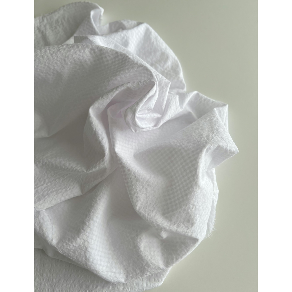 Seersucker / Coton gaufré vichy mini 3mm blanc / blanc Batikou - 8