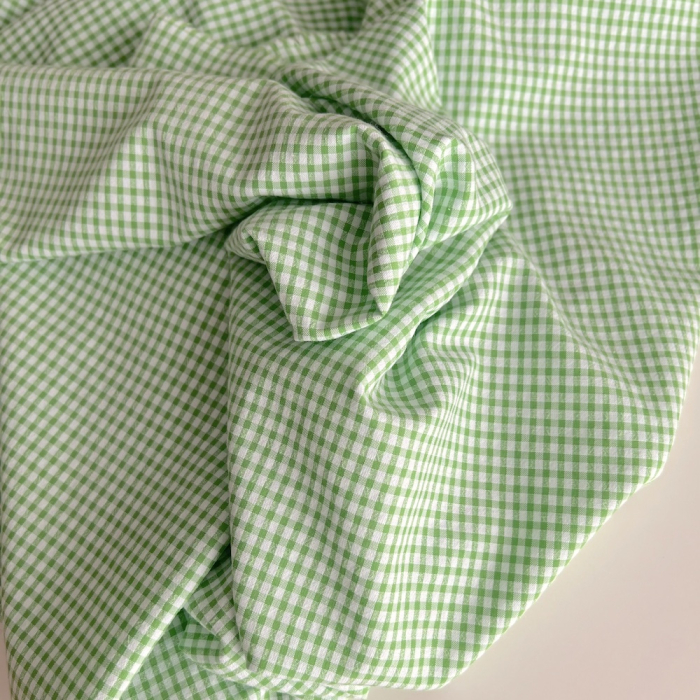 Seersucker / Coton gaufré vichy mini 3mm Vert lime / blanc Batikou - 1