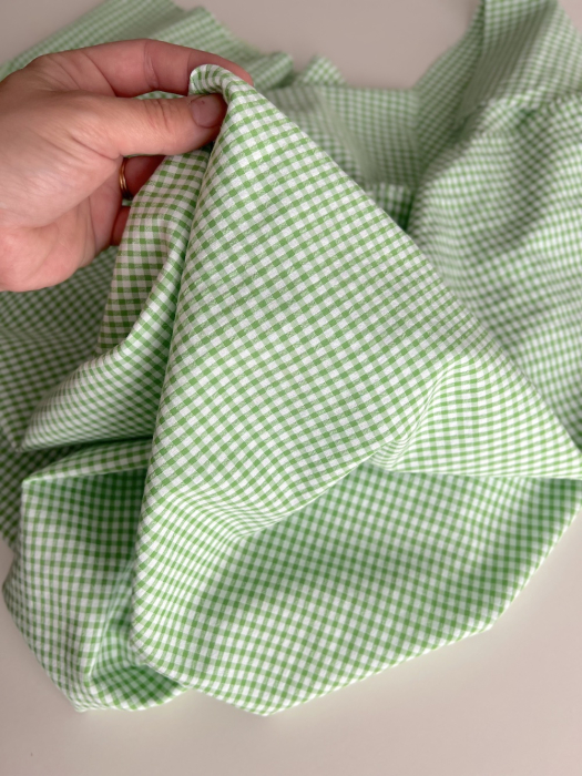 Seersucker / Coton gaufré vichy mini 3mm Vert lime / blanc Batikou - 5