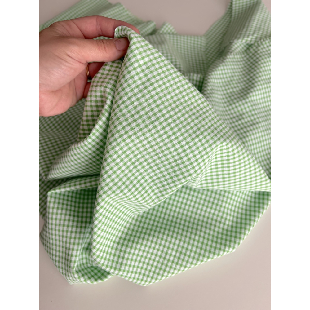 Seersucker / Coton gaufré vichy mini 3mm Vert lime / blanc Batikou - 5