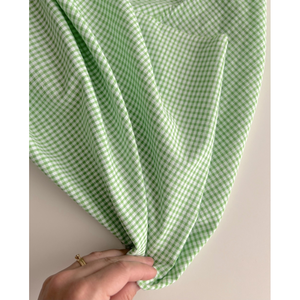 Seersucker / Coton gaufré vichy mini 3mm Vert lime / blanc Batikou - 2