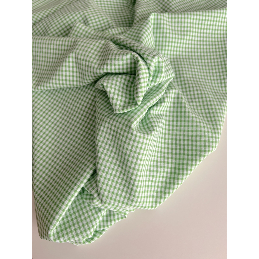 Seersucker / Coton gaufré vichy mini 3mm Vert lime / blanc Batikou - 6