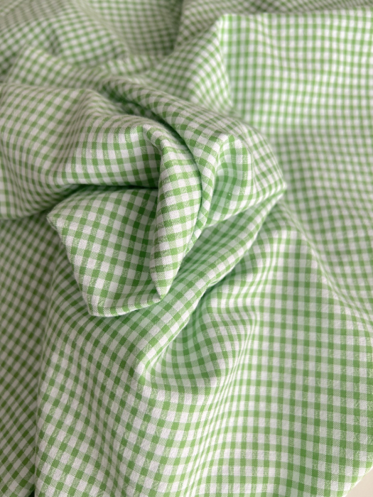 Seersucker / Coton gaufré vichy mini 3mm Vert lime / blanc Batikou - 7
