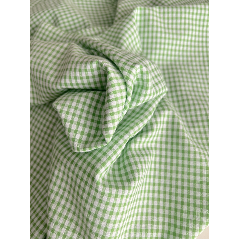 Seersucker / Coton gaufré vichy mini 3mm Vert lime / blanc Batikou - 7