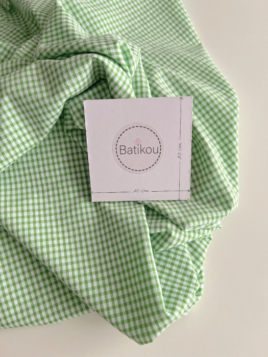 Seersucker / Coton gaufré vichy mini 3mm Vert lime / blanc Batikou - 8