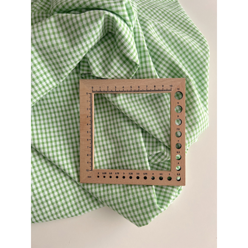 Seersucker / Coton gaufré vichy mini 3mm Vert lime / blanc Batikou - 9