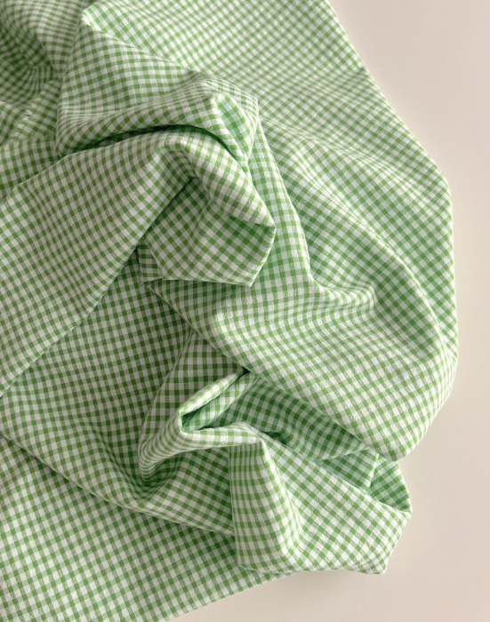 Seersucker / Coton gaufré vichy mini 3mm Vert lime / blanc Batikou - 10