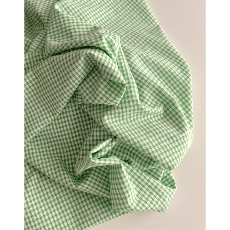 Seersucker / Coton gaufré vichy mini 3mm Vert lime / blanc Batikou - 10