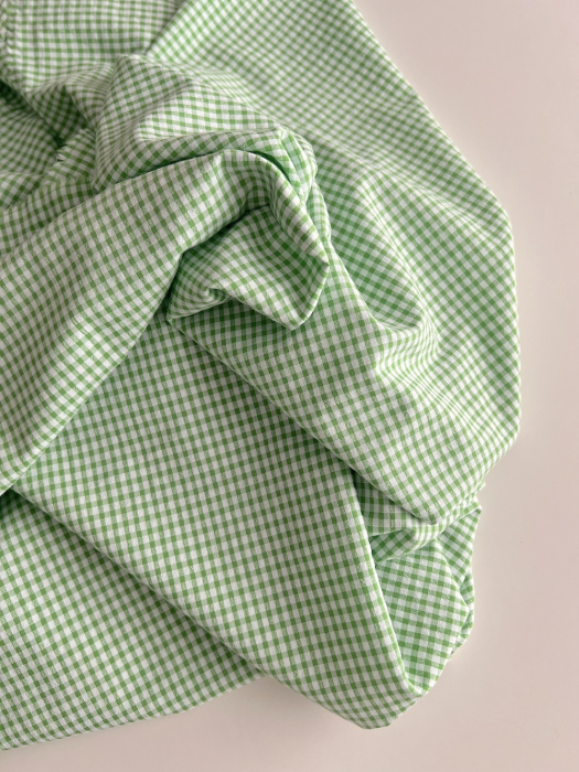 Seersucker / Coton gaufré vichy mini 3mm Vert lime / blanc Batikou - 11