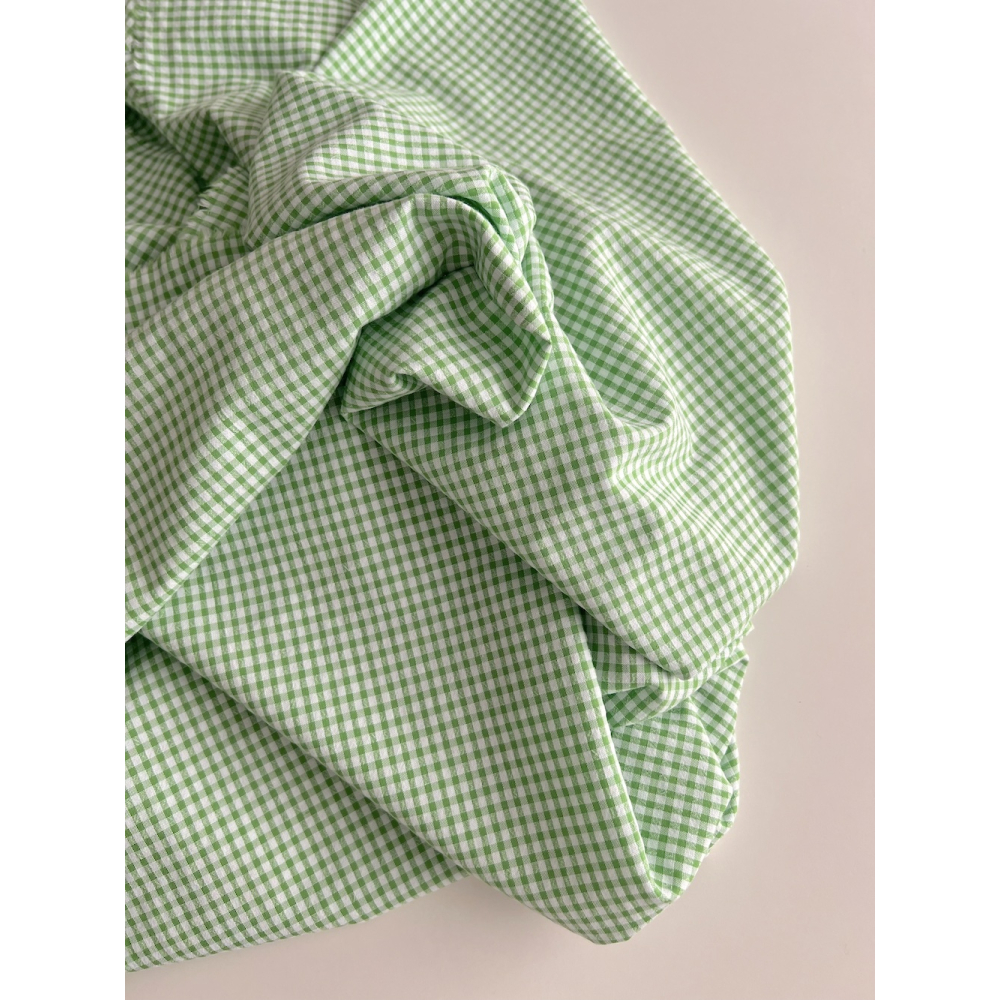 Seersucker / Coton gaufré vichy mini 3mm Vert lime / blanc Batikou - 11