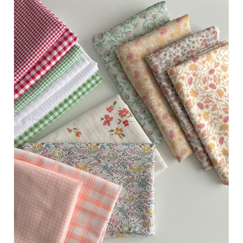 Lucie - Popeline classique coton BIO fond blanc à motifs fleuri vert Tissus issus de l'agriculture biologique  - 10