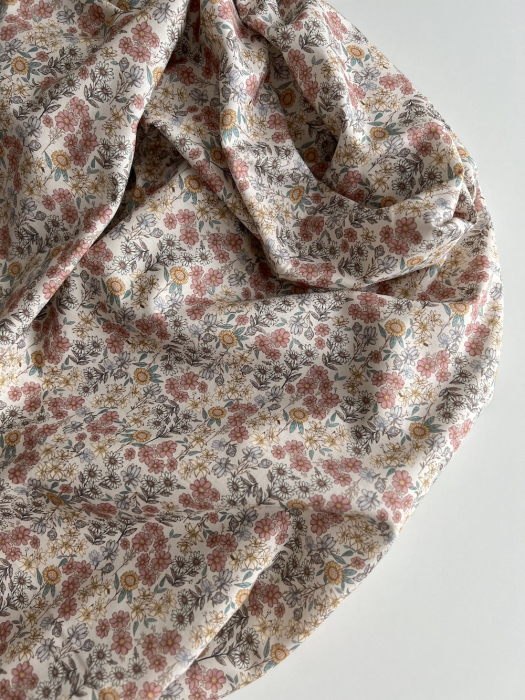 Juliette - Popeline de coton douce BIO imprimé fleurs fanées Tissus issus de l'agriculture biologique  - 3