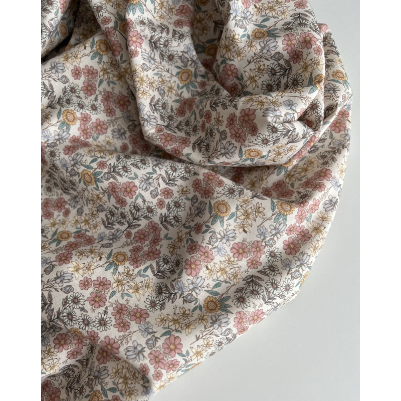 Juliette - Popeline de coton douce BIO imprimé fleurs fanées Tissus issus de l'agriculture biologique  - 4