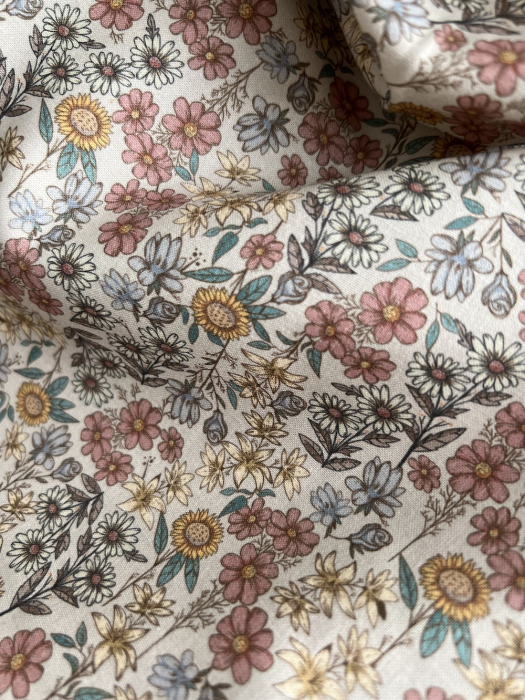 Juliette - Popeline de coton douce BIO imprimé fleurs fanées Tissus issus de l'agriculture biologique  - 5