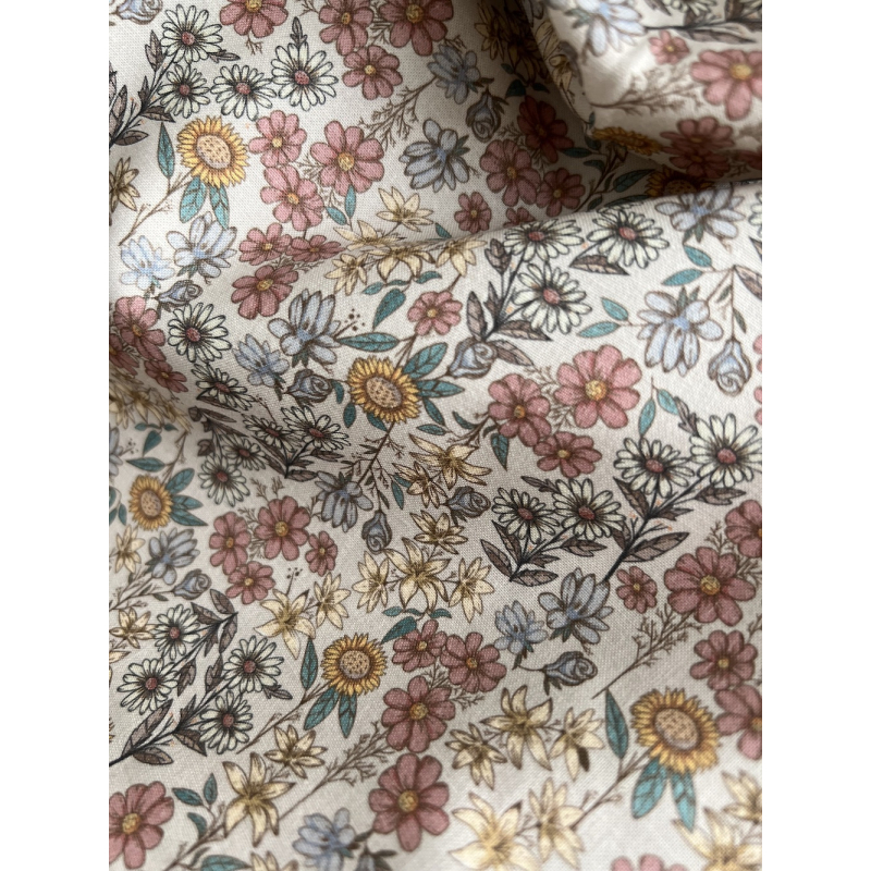 Juliette - Popeline de coton douce BIO imprimé fleurs fanées Tissus issus de l'agriculture biologique  - 5