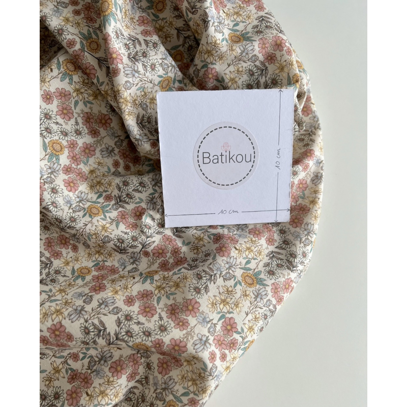 Juliette - Popeline de coton douce BIO imprimé fleurs fanées Tissus issus de l'agriculture biologique  - 6