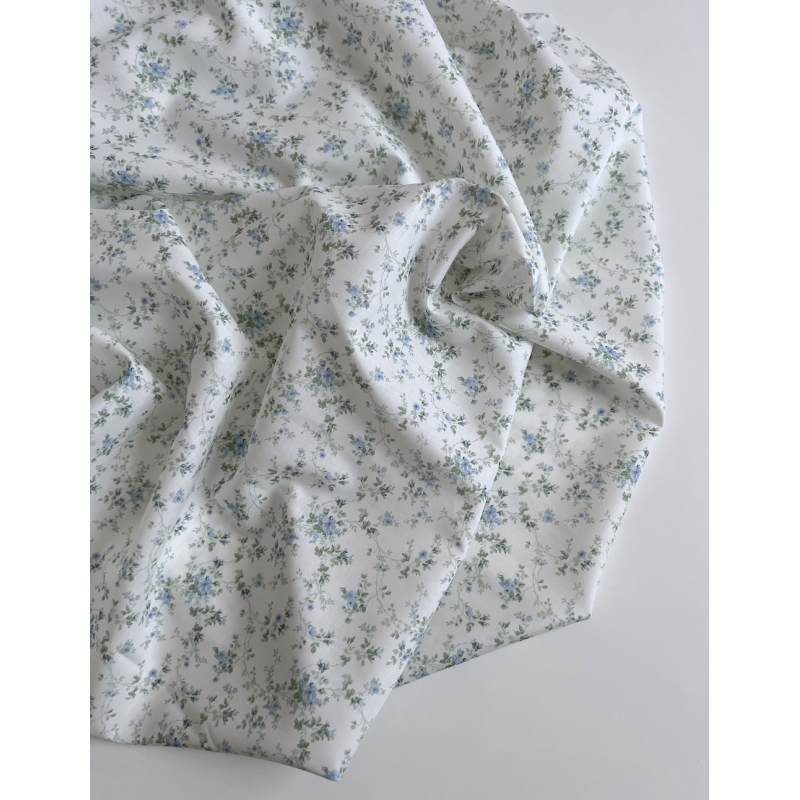 Pippa - Batiste de coton bio SILKYNE à imprimé fleuri bleu/vert Tissus issus de l'agriculture biologique  - 4