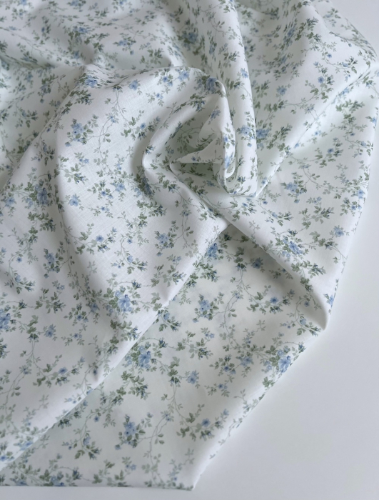 Pippa - Batiste de coton bio SILKYNE à imprimé fleuri bleu/vert Tissus issus de l'agriculture biologique  - 5