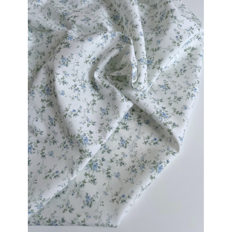 Pippa - Batiste de coton bio SILKYNE à imprimé fleuri bleu/vert Tissus issus de l'agriculture biologique  - 5