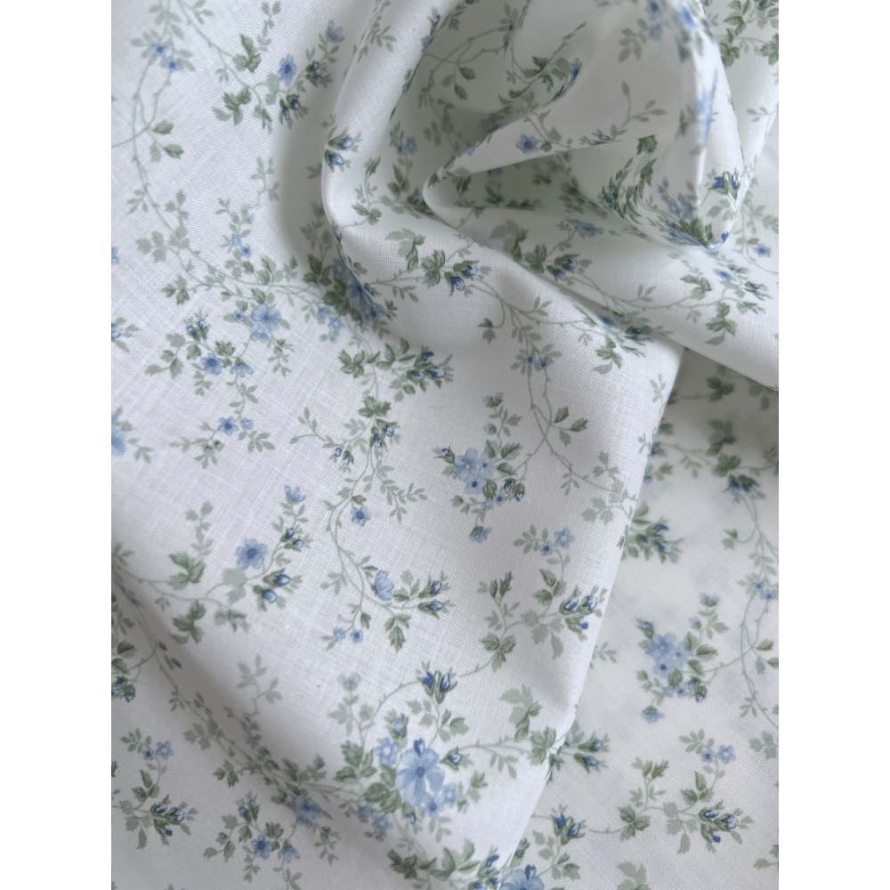 Pippa - Batiste de coton bio SILKYNE à imprimé fleuri bleu/vert Tissus issus de l'agriculture biologique  - 6