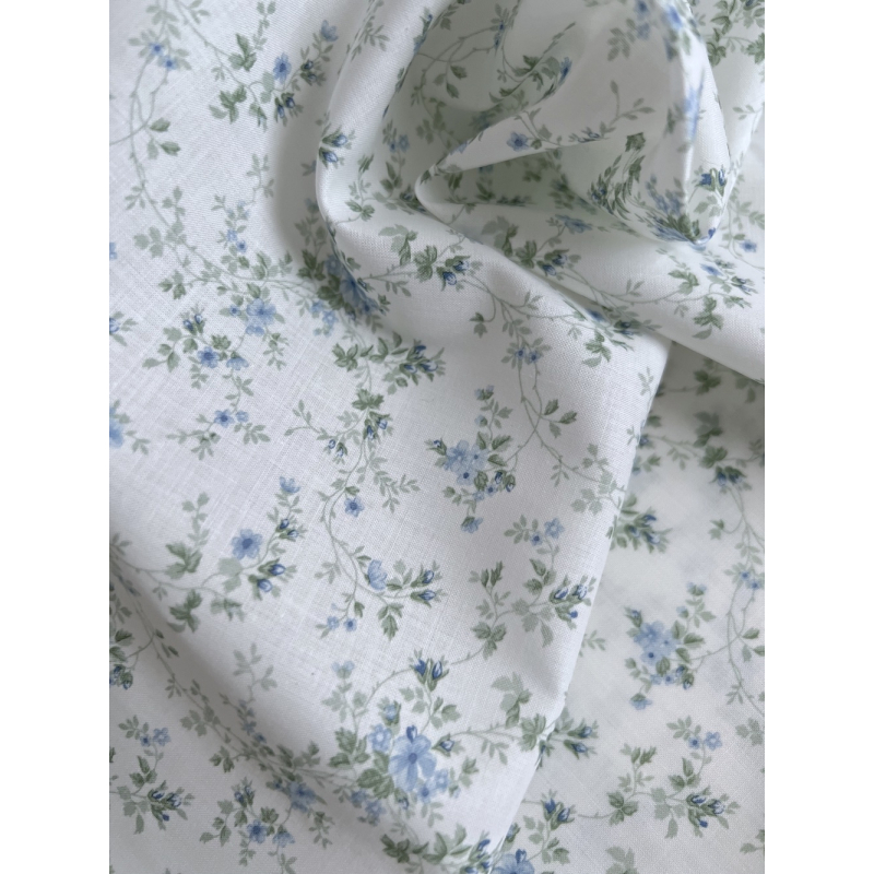 Pippa - Batiste de coton bio SILKYNE à imprimé fleuri bleu/vert Tissus issus de l'agriculture biologique  - 6