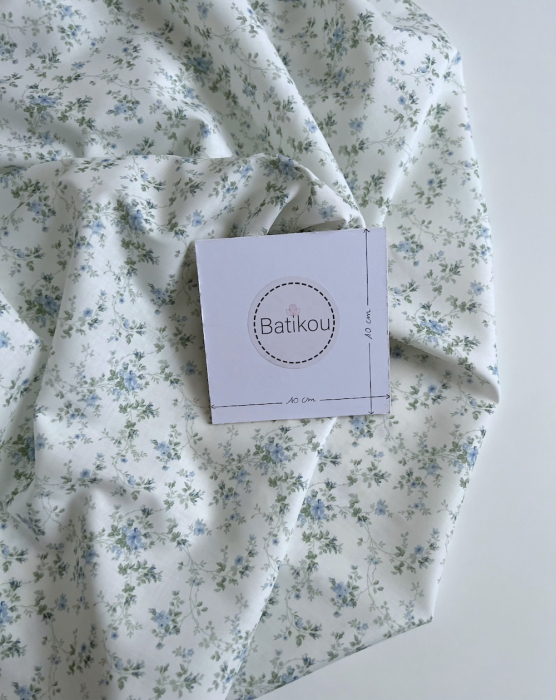 Pippa - Batiste de coton bio SILKYNE à imprimé fleuri bleu/vert Tissus issus de l'agriculture biologique  - 7