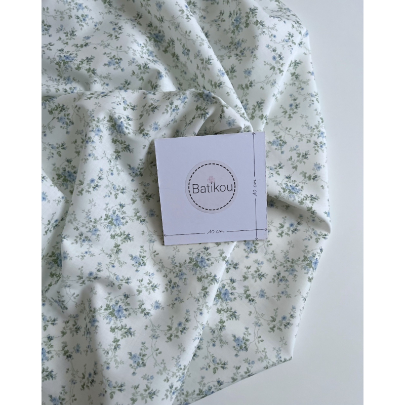 Pippa - Batiste de coton bio SILKYNE à imprimé fleuri bleu/vert Tissus issus de l'agriculture biologique  - 7