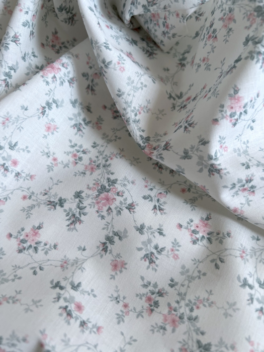 Pippa - Batiste de coton bio SILKYNE à imprimé fleuri rose /vert sauge Tissus issus de l'agriculture biologique  - 3