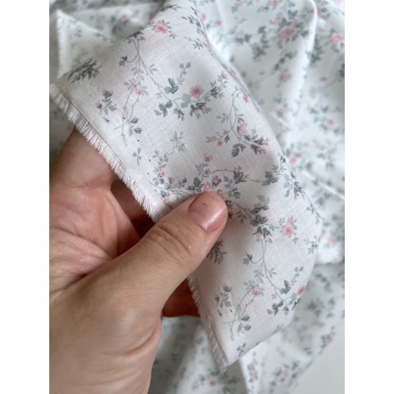 Pippa - Batiste de coton bio SILKYNE à imprimé fleuri rose /vert sauge Tissus issus de l'agriculture biologique  - 8