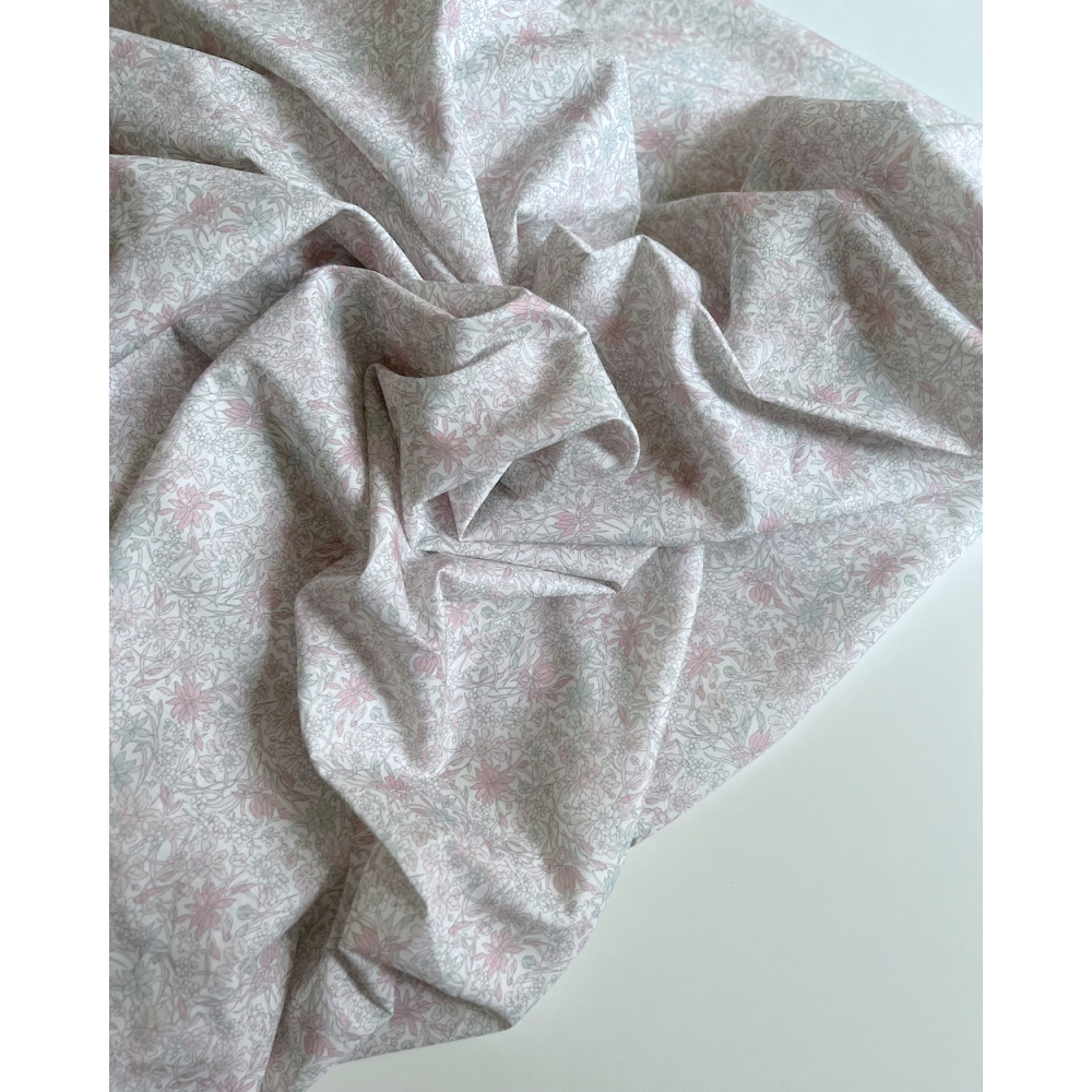 Lola - Batiste de coton bio SILKYNE à imprimé fleuri pastel clair Tissus issus de l'agriculture biologique  - 3