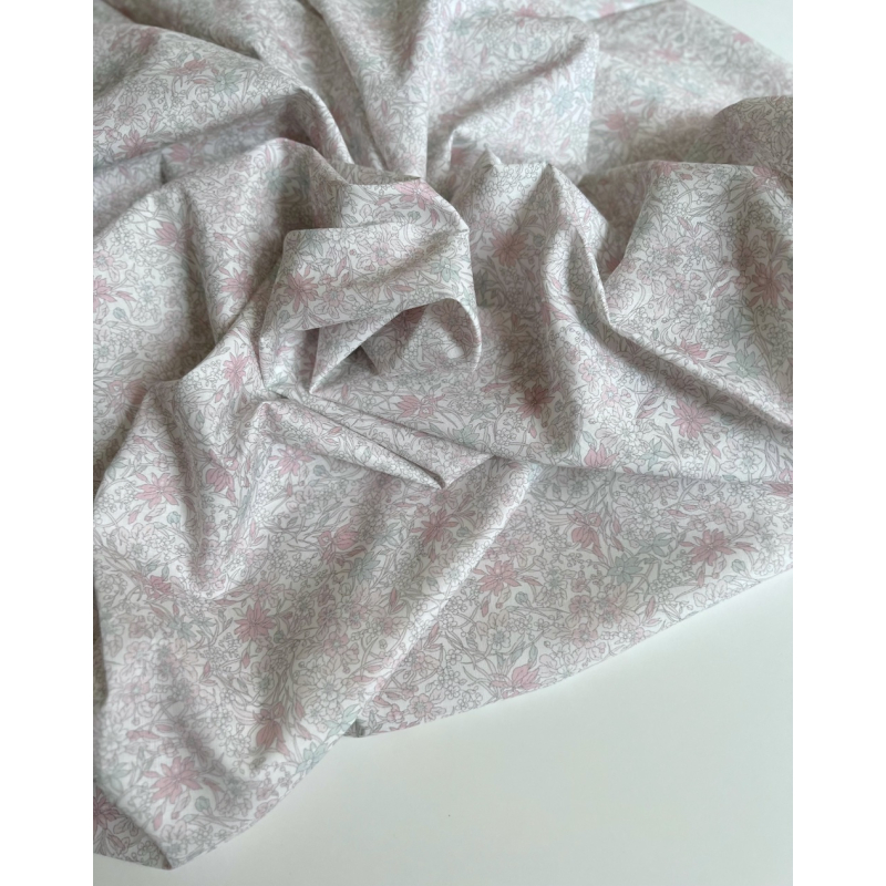 Lola - Batiste de coton bio SILKYNE à imprimé fleuri pastel clair Tissus issus de l'agriculture biologique  - 4