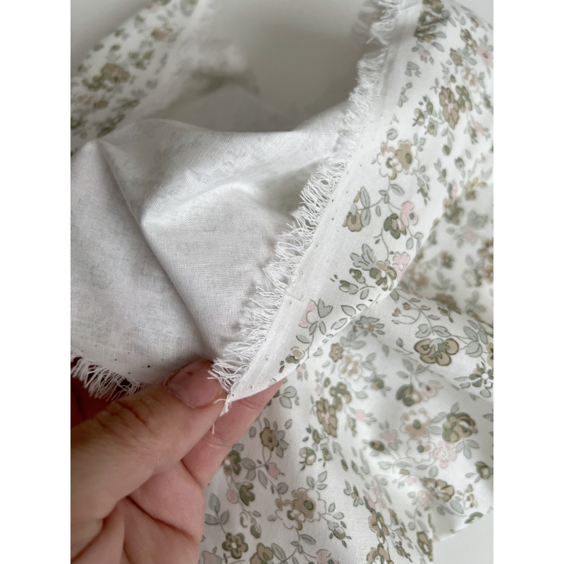 June - Popeline de coton douce BIO imprimé fleuri vert fané et rose Tissus issus de l'agriculture biologique  - 5