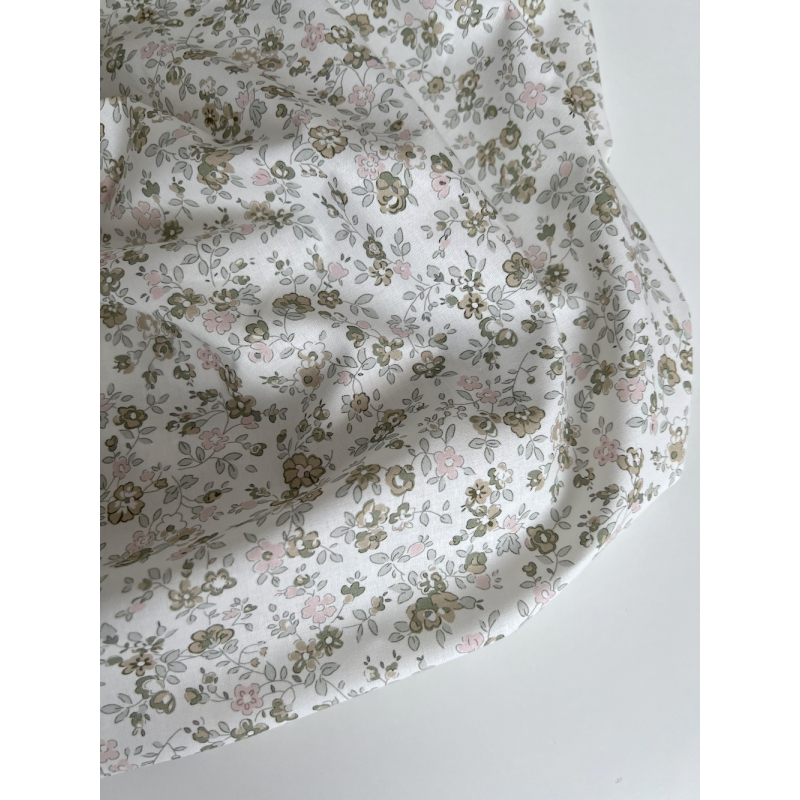 June - Popeline de coton douce BIO imprimé fleuri vert fané et rose Tissus issus de l'agriculture biologique  - 8