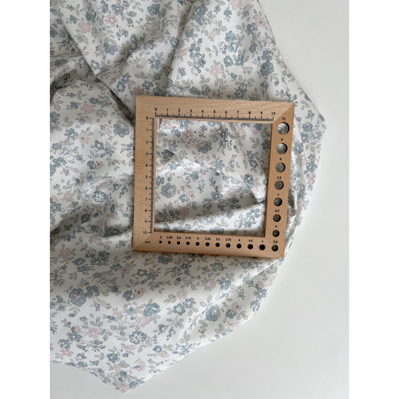 June - Popeline de coton douce BIO imprimé fleuri bleu et rose Tissus issus de l'agriculture biologique  - 6