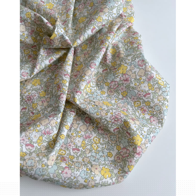 Ophelie - Popeline de coton douce BIO imprimé fleuri jaune, vert, bleu Tissus issus de l'agriculture biologique  - 3