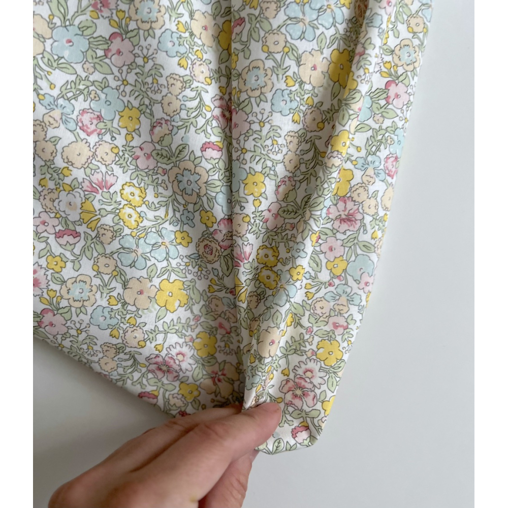 Ophelie - Popeline de coton douce BIO imprimé fleuri jaune, vert, bleu Tissus issus de l'agriculture biologique  - 7