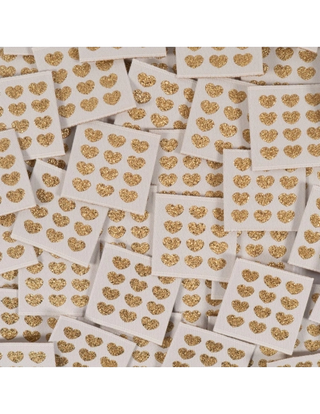 Lot 5 étiquettes tissées ©ikatee coeurs dorés  - 1