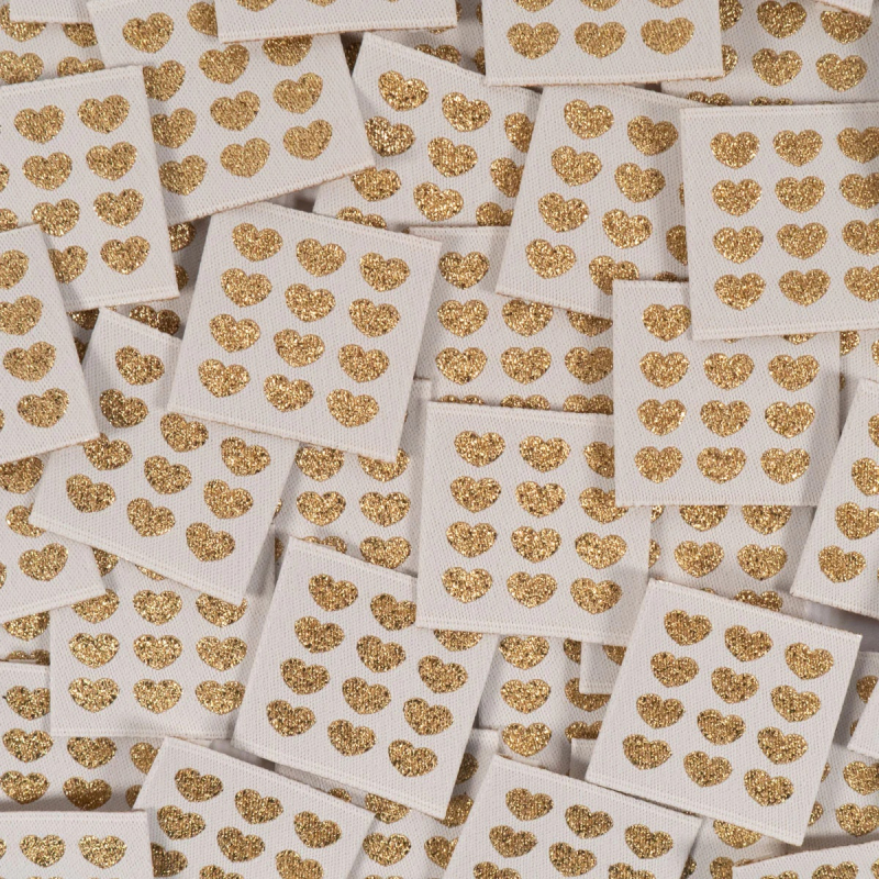 Lot 5 étiquettes tissées ©ikatee coeurs dorés  - 1