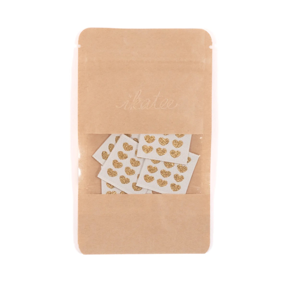 Lot 5 étiquettes tissées ©ikatee coeurs dorés  - 2