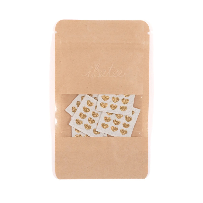 Lot 5 étiquettes tissées ©ikatee coeurs dorés  - 2