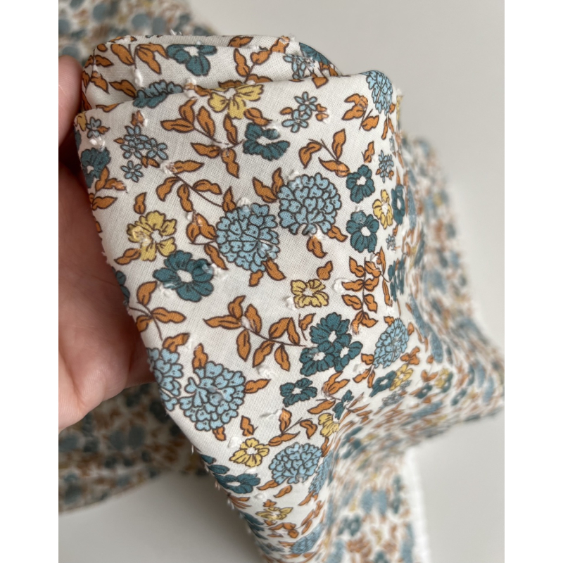 Néolie - Plumetis de coton parme imprimé fleuri cuivre et bleu Tissus issus de l'agriculture biologique  - 5