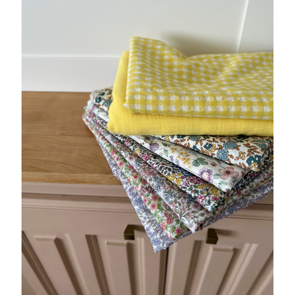 Néolie - Plumetis de coton parme imprimé fleuri cuivre et bleu Tissus issus de l'agriculture biologique  - 10