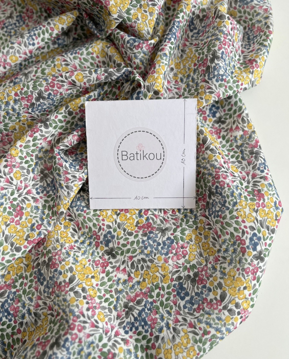 Annette - Batiste de coton SILKYNE à imprimé fleuri citronné Tissus issus de l'agriculture biologique  - 5