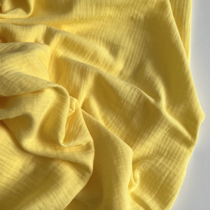 Double gaze de coton BIO unie jaune citron Tissus issus de l'agriculture biologique  - 1