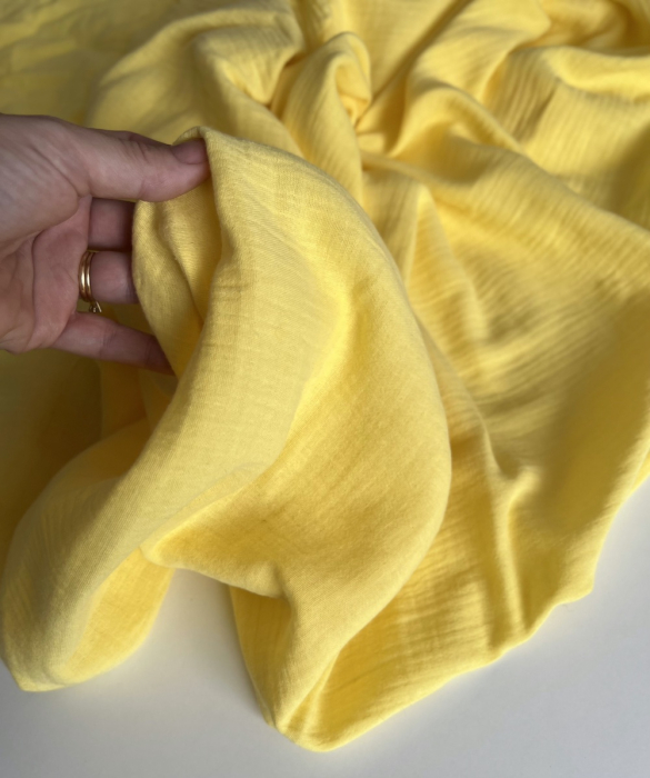 Double gaze de coton BIO unie jaune citron Tissus issus de l'agriculture biologique  - 2