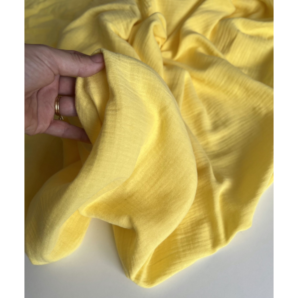 Double gaze de coton BIO unie jaune citron Tissus issus de l'agriculture biologique  - 2