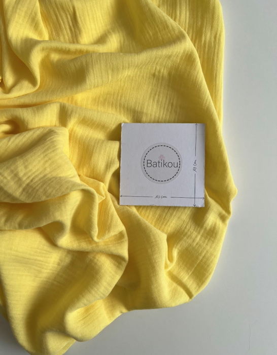 Double gaze de coton BIO unie jaune citron Tissus issus de l'agriculture biologique  - 3